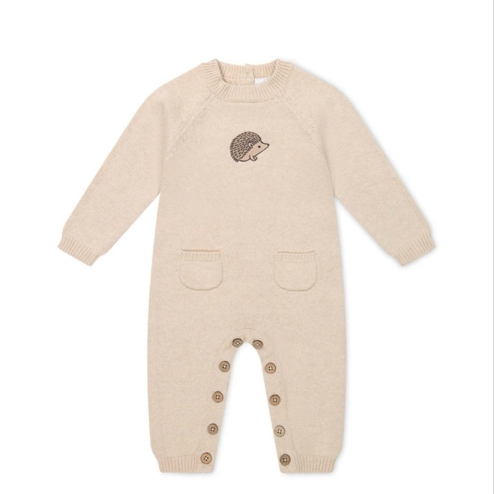Jamie Kay Tan Knit hedgehog outfit
